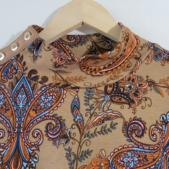 NEW ESTATE By Isaac M Brown Paisley High-neck Blouse Sz M Long Sleeve Fall Boho - Picture 3 of 12
